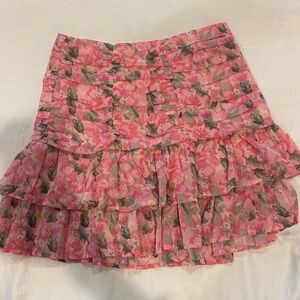 Vici Pink Floral Tiered Mini Skirt